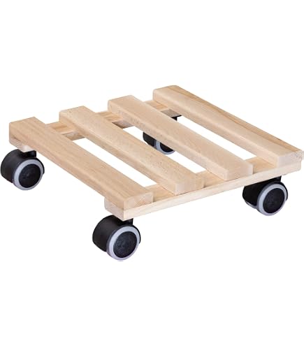 Chariot Plantes Vintage 300x300 Mm – Charge Max 60 Kg – Plateau Pin Naturel, 4 Roues TPE Silencieuses Avec Freins – Support Déplacement Pot De Fleurs Intérieur