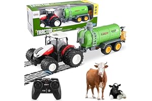 LISCHWERT Juguete de Tractor de Control Remoto, Juego de Tractor RC para niños, Cabeza de Coche de Metal/8 Ruedas/luz, Juguetes de vehículos de Granja para niños pequeños