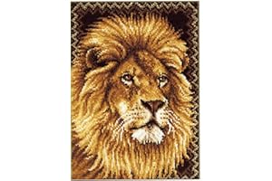 XINBALOVE Kit de Tapis de Crochet à Point Noué,Kit Tapis Point Noué à Faire,Latch Hook Kit Tapis,Tapis Noué à Nouer Soi-Même Kits,Point de Croix-lion||75x55cm