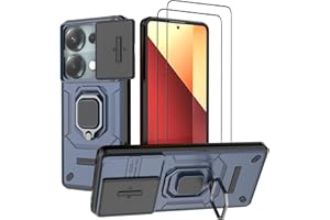 DERHAN Hülle für Xiaomi Redmi Note 13 Pro 4G / Poco M6 Pro 4G (Nicht für 5G), Panzerhülle mit Schutzfilm [2 Stück] + Slide Camera [Kameraschutz], Schutzhülle Handyhülle mit Ring Ständer - Blau