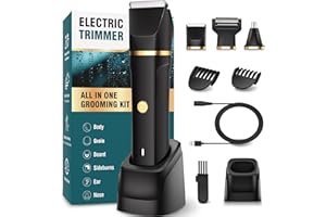 HOUPOO Manscape Body Trimmer Men 3 in 1, Pubic & Ball Trimmer Man IPX7 Waterproof, Rechargeable Body Shavers for Men with 2 Combs, Painless Nose Hairs Trimmer for Man,Wet & Dry