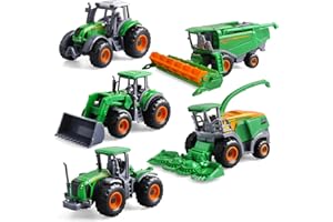 victob Set of 5 Diecast Farm Tractor Toys - Mini Farm Vehicle Set with Combine Harvester, Forage Harvester and Trucks - Alloy with plastic parts Tractors - Christmas Birthday Gifts & Party Favors