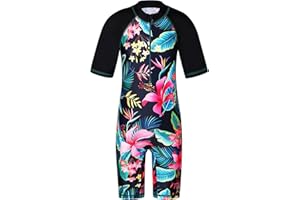 HUAANIUE Long Swimsuit Girls Swimming 1pcs Swimwear UPF 50+ UV Sunsuit with Zipper 4-12Y Summer Swimming Sportswear