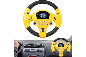 AYEBIA Kids Steering Wheel Toy with Light & Sound – Simulated Driving Controller 21×3.5×21 cm, Suction Mount, Educational Pretend Play for Boys & Girls (3+) (Yellow)