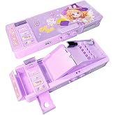 LilyBeauty Multifunction Pop Up Pencil Case for Girls Boys, Cute Cartoon Pen Organizer Box with Lock, Sharpener, Schedule, Wh