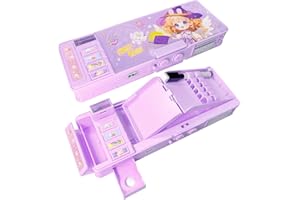 LilyBeauty Estuche multifuncional Pop Up para niñas y niños, bonito estuche de lápices de dibujos animados, organizador de papelería (solo rosa tiene cerradura), sacapuntas, esquema, pizarra blanca