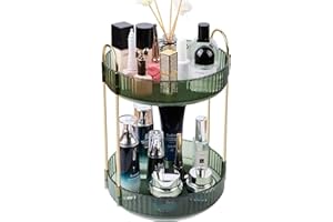 FIVAVA Makeup Organiser, 360 Degree Rotating Makeup Organiser 2 Tiers Skincare Organiser,Perfume Organiser Spinning Cosmetics Organiser for Brush Vanity Case Bedroom Bathroom Desktop(Green)