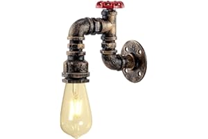 KAWELL Vintage Applique da Parete Industriale Retro Lampada da Parete Creativo Tubo dell'acqua Lampada a Muro Ferro E27 60W Max per Ristorante, Cucina, Caffè, Bar, Camera da letto, Colore Ottone