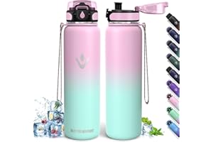 HONEYHOLLY Borraccia Termica, 1L Senza BPA, Bottiglia Termica, Isolamento a Doppia Parete, Borraccia Acciaio, Borracce Termiche, Acciaio Inossidabile 18/8, Borraccia Acciaio Inox per Escursionismo, Corsa, Yoga