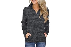 iWoo Womens Casual Sweatshirt Long Sleeve Stand Collar 1/4 Zip Cosy Tops Pullover with Two Pockets