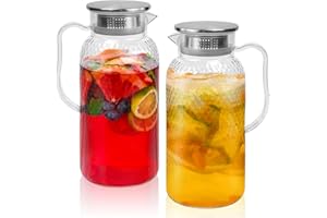 UHETLET 2 Stück Kunststoff Krug mit Deckel Wasserkrug 2L Eistee Krug Kühlschrank Karaffe 2 liter Wasserkaraffe Transparente Saftkanne mit Deckel water jug cover für Saf Sangria Limonade Milch Kaffee