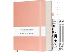 ‎OFFIGIFT OFFIGIFT Bullet Dotted Journal, großes A4-Hardcover-Leder-Tagebuch, 312 nummerierte Seiten, dickes Tagebuch, 100 g/m², kein Ausbluten, Punktraster, Notizbuch für Damen und Herren, 21,6 x 27,9 cm, Rosa