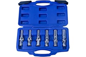 YASTA Set Kit 6 Chiavi a Bussola Snodate per Candelette Auto Diesel da 8 a 16 mm con Attacco 3/8" in Cromo-Vanadio per Meccanici Professionisti