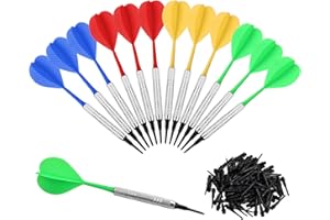 Xzeemo 14g Flechette Pointe Plastique, 12 Fléchettes avec 100 Pointes pour Cible de Flechette Electronique, Flechette Pointe Plastique Professionnelle, Set de Flechettes à Pointe Souple pour Maison