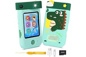 Telefono Per Bambini, ZUEOKAI Macchina Fotografica Bambini Touchscreen, 180° Obiettivo, Video 1080P con Custodia Silicone, Regali di Natale e Compleanno per Bambini, Regalo Bambina 3 4 5 6 7 8 Anni