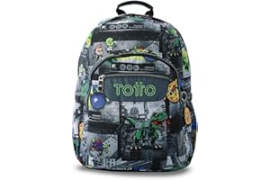 TOTTO - Mochila Escolar Adaptable a Carro, Modelo Acuareles, Capacidad 20 L, Bolsillo para Pc 14", 2 Bolsillos para Botella, Espaldar Ergonómico con Flujo de Aire, Cómodas Correas en S