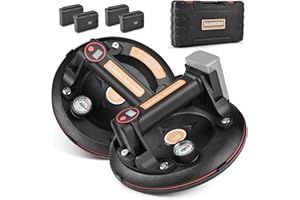 2X Elektrischer Saugheber inkl 4 Akku, Glasheber mit Manometer Max.300kg, 200mm Vakuum Saugnapf Fliesenheber mit Kasten, Glassauger Saughalter Plattenheber Saugnäpfe für Laminat,Fliesen,Glas,Marmor