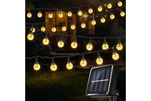 FIBRAVE 1pc 100/60/40/20LED Solar String Lights Outdoor Waterproof, Crystal Globe Lights with 8 Modes, Solar Powered Patio Lights for Garden Yard Porch Wedding Party Decor (Warm White/Multi-Coloured/White)