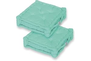 DECO ARTS Déco Arts Coussins de Sol - Lot de 2 Coussins Carrés pour Salon ou Jardin - Coussin Capitonné avec Traitement Déperlant et Poignée de Transport - Certifié Oeko-TEX - 50x50 x 15 cm, Vert Mint