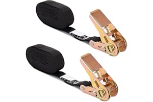 Ratchet Tie Down Strap 12 Ft - 780 lbs Load Cap with 1800 lbs Breaking Limit, MOOCY Ratchet Tie Downs Logistic Cargo Straps for Moving Appliances, Motorcycle (Black 2 Pack)