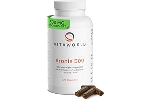 ‎VITA WORLD Aronia Kapseln hochdosiert – Aronia 500 mit Zink & Selen (120 vegane Kapseln) – Zink unterstützt antioxidativen Zellschutz - Aronia mit natürlichem Polyphenolen – ohne Zusätze, glutenfrei – vitaworld