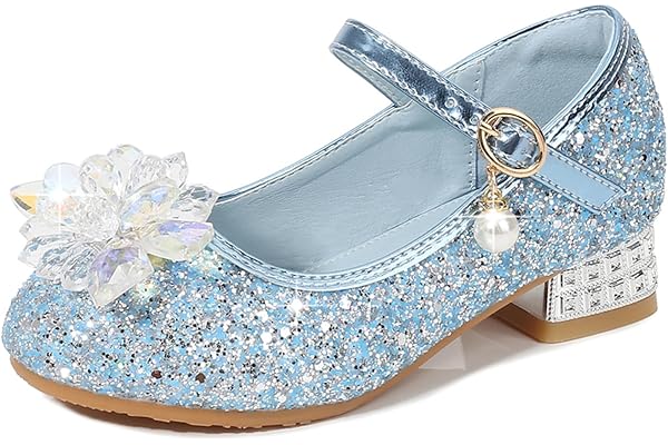 Beunique New front Cristal Fille Reine des Neiges Sandales à Talon Cosplay Boucle Princesse Elsa Enfants Chaussures pour Déguisement Cendrillon Haute Qualité Cérémonie Soirée Ballerines