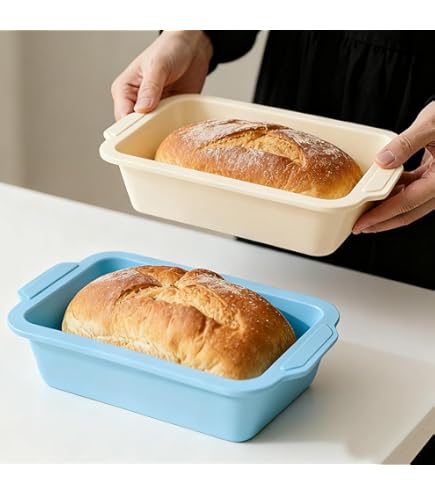 Rairsky 2 x Silicone Bread Baking Moulds, 650 g Bread and Cake, Non-Stick Coating, Rectangular, Flexible, Red Mould, 16.5 x 8.5 x 5 cm