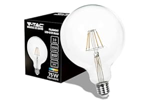 V-TAC Lampadina LED Filamento Globo con Chip Samsung e Attacco E27-10W (Equivalenti a 75W) G120-1055 Lumen - G125 - Lampadine LED Massima Efficienza e Risparmio Energetico - 4000K Bianca Naturale