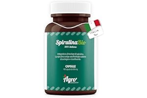AGROINIZIATIVE SPIRULINA BIO 100 Cps Alga Spirulina Pura 100% 500 Mg Senza Glutine e Iodio Integratore Spirulina Concentrata Ricca di Ficocianina Ferro Omega 6 Spirulina Biologica PRODOTTA IN ITALIA