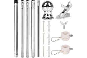 IGTOPS Kit de Mât de Drapeau en Aluminium 180 cm,avec Support Mât de Drapeau en Acier Inoxydable à Fixe au Mur avec Anneaux Rotatifs Kit De Mât De Drapeau pour Maison,Jardin Ou Commercial (Argent)