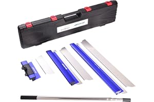 BHTOP Drywall Tools Skimming Blade with Extension Handle - 12", 22" & 32" Blades Extruded Aluminum 301 Stainless Steel Construction Tools End Caps, Wall-Board with 0.5mm&0.35mm Blue