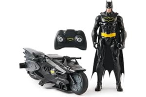 Spin Master DC Comics - Batcycle RC + Figurine Batman 30 Cm - Batman Figurine Articulée - Créez Vos Propres Combats Masqués - Super Héros - Jouet À Collectionner - Jouet Enfant 4 Ans Et +