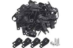 Glarks 60Pcs 5/8 Inch Black Nylon Screw Mounting R-Type Cable Clip Wire Clamp with 60Pcs Screws for Wire, Cable, Conduit and Cable Conduit Kit (Black)