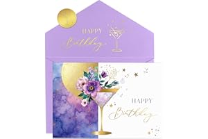Joli Coon Carte anniversaire ELEGANT – Carte pliée de haute qualité avec illustration florale de martini et enveloppe aux tons pastel – Carte anniversaire femme