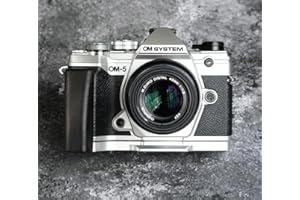 CAMINSTARRY Wood Wooden Handle Hand Grip + Aluminum Base plate L Holder For OM-5 Mirrorless Camera (Ebony,Sliver Baseplate)