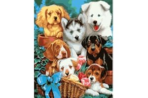YEESAM ART Paint by Numbers for Adults, Dogs Family Puppies 16x20 inch DIY Painting Kits for Home Wall Decor