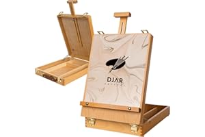 DJAR Tabletop Easel for Painting Canvas, Adjustable Sketchbox Desktop Easel, Art Supplies Storage Box for Adults, Artists and Students, Natural (sketchbox with Storage)