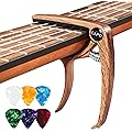 Capodastre Guitare Acoustique Capo Guitar avec 6 Médiators, Capot Guitare Pour Electrique Folk Classique Ukulele Capot Guitar Alliage Couleur Bois