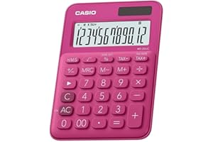 DLM DIRECT Casio MS-20UC Desk Calculator Big Button Pink Plastic LCD Display Profit Margin Tax & Time Calculation Large Buttons Solar Battery Powered Ideal for Office, School & Business