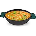 The Indus Valley Super Smooth Cast Iron Kadai with Flat Handles & Silicon Grip | Medium, 25.4cm/ 10Inch, 2.5Ltr, 2.4kg | Naturally Nonstick, 100% Pure & Toxin-Free, No Chemical Coating
