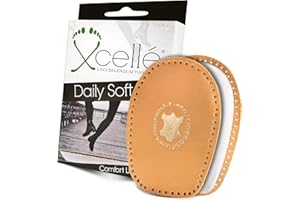 XCELLÉ Solette alzatacco autoadesive di 1 cm in lattice e pelle naturale, allevia dolore del tallone e impedisce la formazione di vesciche al tallone (Confezione da 1 paio)