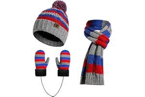 INSISMY 3PCS Kids Winter Hat Scarf Gloves Set for 3-8 Years Boys and Girls Pompom Beanie Hat Lined with Fleece Knitted Set