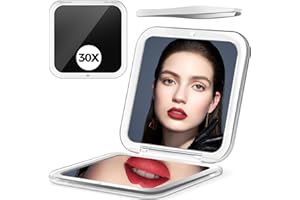 MOMOKUBA Compact Mirror, 30X Magnifying mirror for Purses, Small Makeup Mirror with 1X/30X Magnification, Portable Travel Mirror for Women, Black