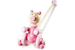 Mousehouse Gifts - Wooden Push Along Toy Pink Pig, Colourful Pull Along Walker for Baby Boys and Girls