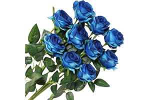 Veryhome 10 Pezzi Fiori Artificiali Rose di Seta Falso Bouquet da Sposa da Sposa per la casa Giardino Partito Decorazioni Floreali (Blu, Rose in Fiore)