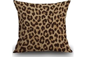 Smooffly Classic Brown Leopard Print Cushion Cover Outdoor Furniture Decorative Linen Square Double Sided Printing Pillow Cover for Home Office Sofa Couch Car Garden 45 x 45cm 18 x 18 inches