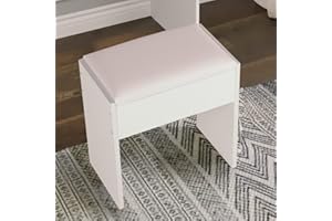 JEFFORDOUTLET Taburete de Maquillaje, Banqueta Blanco para Tocador, Piano, Taburete de Madera para Niña y Mujer