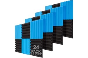 JBER Lot de 24 Panneaux acoustiques ignifuges et insonorisants pour Studio, Panneaux muraux ignifuges et insonorisants, 5,1 x 30,5 x 30,5 cm, Bleu et Anthracite