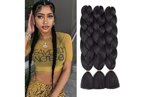 ‎FANWYFYU Ombre Braiding Hair, 3er Pack/Lot Ombre Braiding Hair Extensions Hochtemperatur Synthetische 24 Zoll Vorgedehnte Flechthaare (schwarz)