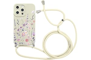 Foonary Handykette Hülle für iPhone 15 Pro 6,1", Aesthetic Muster Handyhülle mit Band Kette Case (Abnehmbar), Slim Silikon Stoßfest Kratzfest Bumper Schutzhülle Cover mit Schnur Kordel, Blume 02